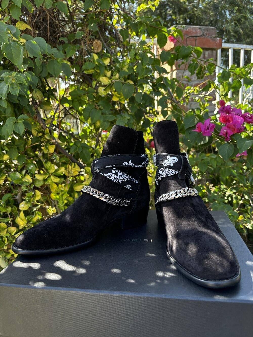 AMIRI Bandana Buckle Suede Leather Boots Black Sz 41 US 8